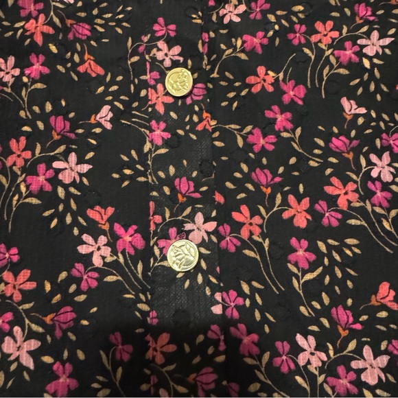 Draper James Black Floral Midi Skirt | Gold Button Detail | Size Medium fall - Picture 5 of 6